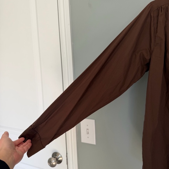 A Shirt Thing "Celeste" Cabo Chocolate Cotton Long Sleeve Popover Blouse Top - Picture 3 of 14